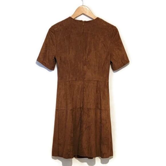 Bagatelle Brown Faux Suede Mini Dress Short Sleeve Crew Neck Fall Chic Casual S - Picture 7 of 12